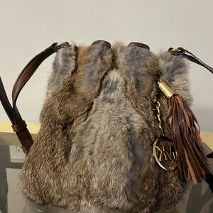 Michael Kors Brown Fur Shoulder Bag with Tassel
